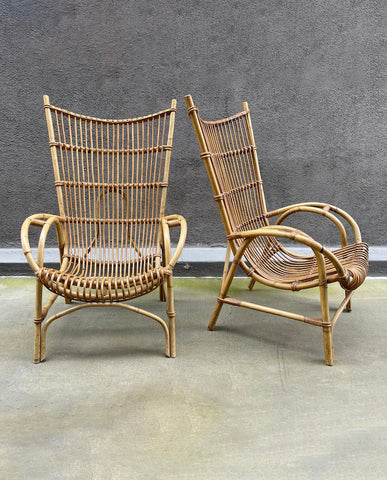 PAIR RATTAN ARMCHAIRS
