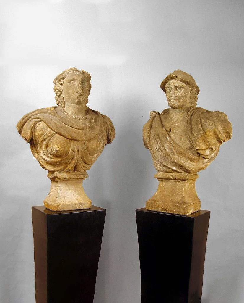 PAIR SPANISH STONE BUSTS PAIR SPANISH STONE BUSTS