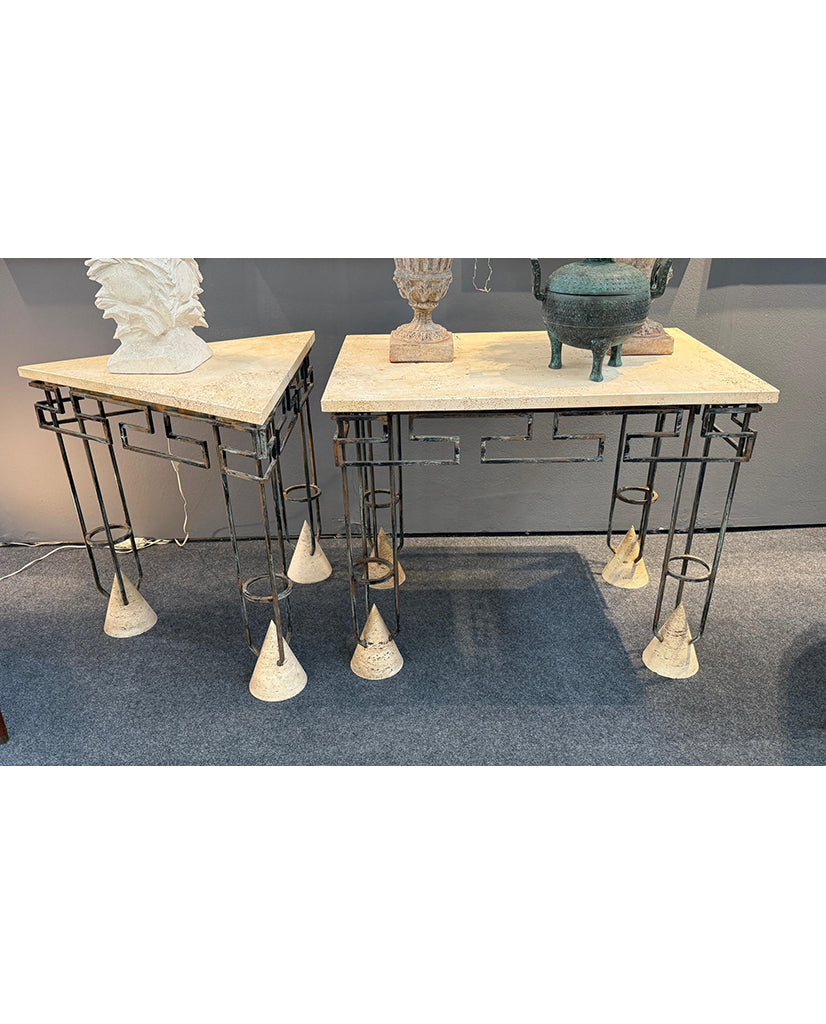 ITALIAN 1970’s IRON AND TRAVERTINE  BRUTALIST CENTER TABLE ITALIAN 1970’s IRON AND TRAVERTINE  BRUTALIST CENTER TABLE