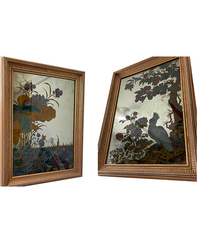 PAIR CHINESE EXPORT  MIRROR PAINTINGS