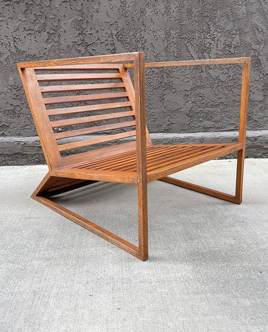 FRENCH MODERNIST CHESTNUT AND STEEL ARMCHAIR