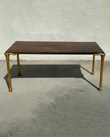 ATTRIBUTED TO PIERRE CASANOVE GILT BRONZE AND WALNUT COCKTAIL TABLE
