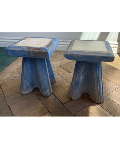 TWO BELGIAN INDUSTRIAL PORCELAIN AND CEMENT STANDS