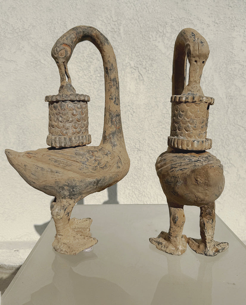 PAIR HAN BLACKWARE EARTHENWARE AND PAINTED LANTERN PAIR HAN BLACKWARE EARTHENWARE AND PAINTED LANTERN