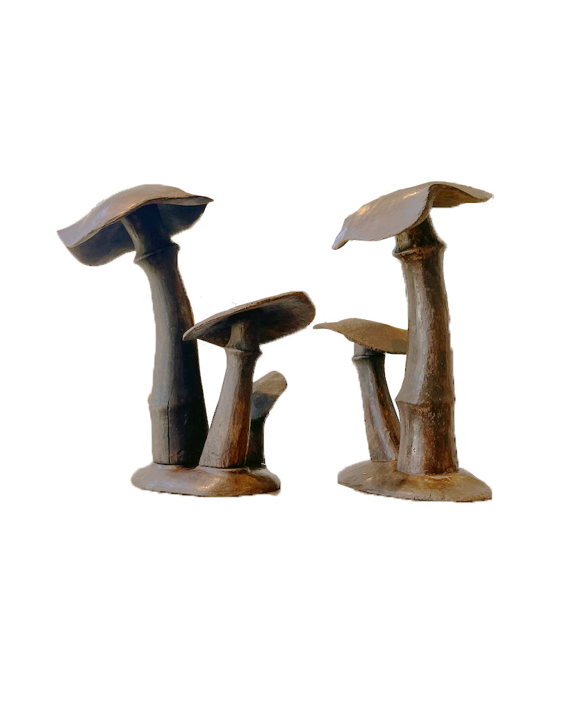 PAIR FRENCH WOOD MUSHROOMS PAIR FRENCH WOOD MUSHROOMS