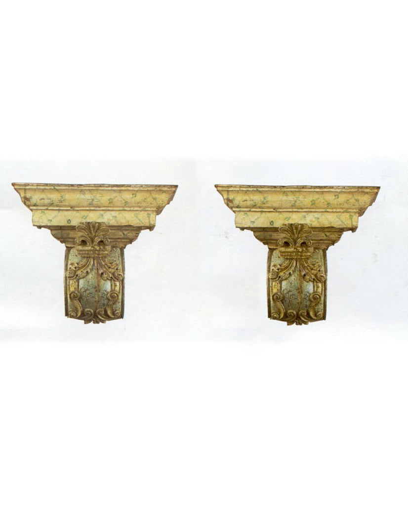PAIR PORTUGUESE BAROQUE PAINTED BRACKETS PAIR PORTUGUESE BAROQUE PAINTED BRACKETS