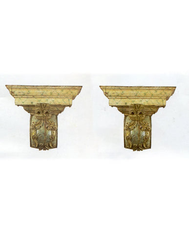 PAIR PORTUGUESE BAROQUE PAINTED BRACKETS
