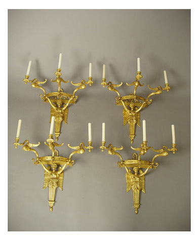 PAIR OF FRENCH EMPIRE STYLE GILDED BRONZE APPLIQUES