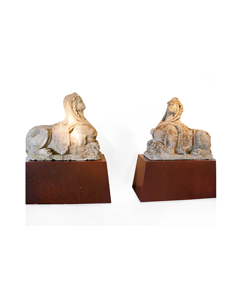PAIR OF ITALIAN ROCOCO LIMESTONE SPHINX PAIR OF ITALIAN ROCOCO LIMESTONE SPHINX