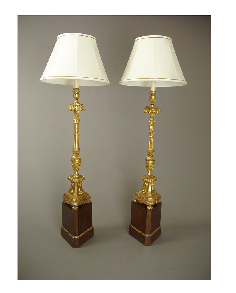 PAIR PORTUGUESE NEOCLASSIC GILTWOOD CANDLESTICKS PAIR PORTUGUESE NEOCLASSIC GILTWOOD CANDLESTICKS