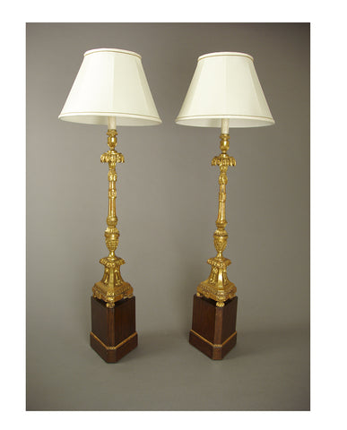 PAIR PORTUGUESE NEOCLASSIC GILTWOOD CANDLESTICKS