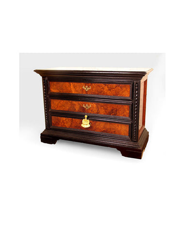 LOMBARDIAN WALNUT BURL AND PART EBONIZED COMMODE