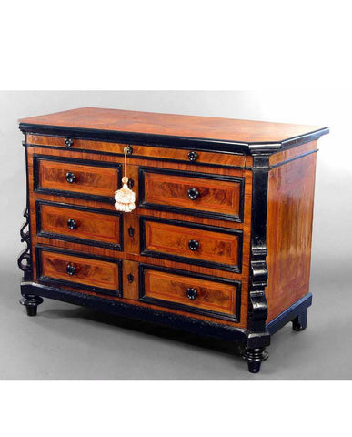 LOMBARDIAN BAROQUE  WALNUT AND EBONIZED COMMODE