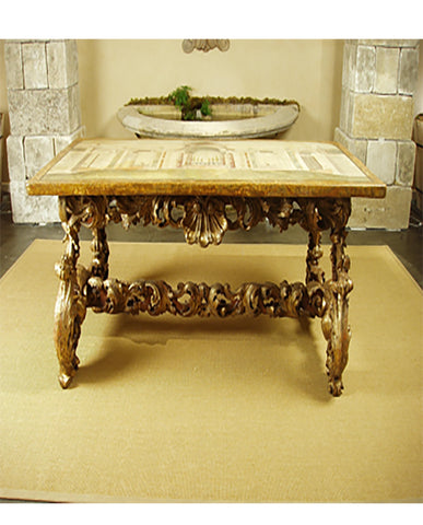 ITALIAN BAROQUE SCAGLIOLA PANEL ON  PARCEL-GILT BAROQUE BASE