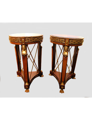 PAIR ITALIAN EMPIRE WALNUT AND FRUITWOOD PARCEL GILT GUERIDONS