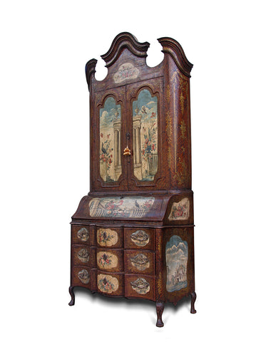 SICILIAN ROCOCO FAUX BOIS AND POLYCHROME PAINTED SECRÉTAIRE