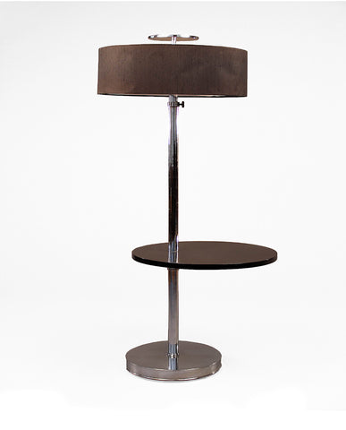 CHROMIUM TUBULAR  ADJUSTABLE STEEL AND EBONIZED WOOD FLOOR LAMP