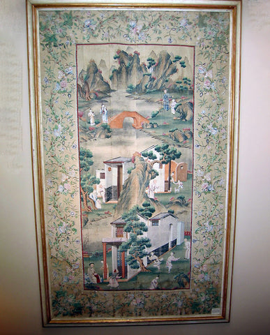 CHINOISERIE  PAINTED SILK PANEL
