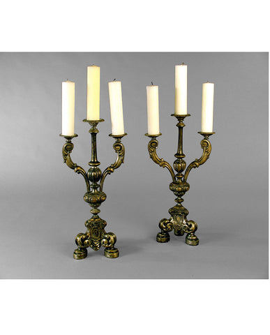 PAIR PORTUGUESE BAROQUE SILVER GILT CANDLESTICKS