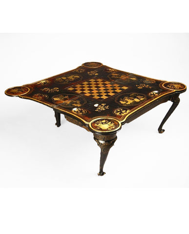 CHINESE EXPORT BLACK LACQUERED FLIP-TOP GAMES TABLE