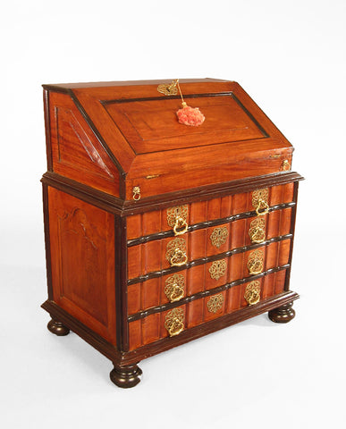 DUTCH COLONIAL ROSEWOOD, MAHOGANY AND EBONY FALL FRONT BUREAU