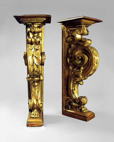 PAIR TUSCAN BAROQUE  GILTWOOD BRACKET CONSOLES