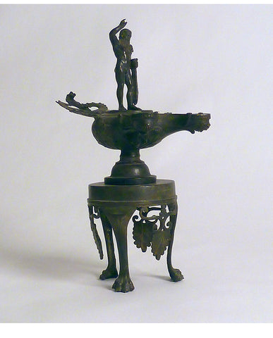 ITALIAN “POMPEIAN” STYLE BRONZE OIL LAMP ON STAND
