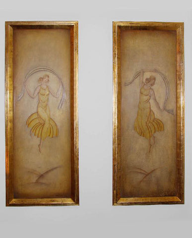 PAIR ITALIAN ART DECO  PAINTED PANELS