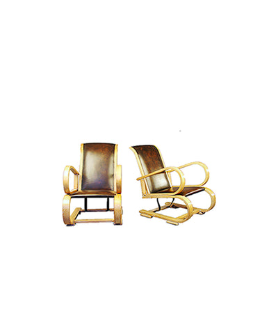 PAIR BENTWOOD CERUSED OAK ARMCHAIRS