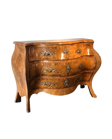 SWEDISH ROCOCO BIRCHWOOD  AND BURL COMMODE