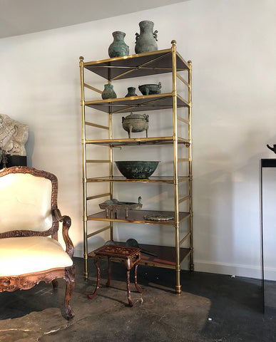 COLE PORTER BRASS AND LACQUERED WOOD ETAGERE