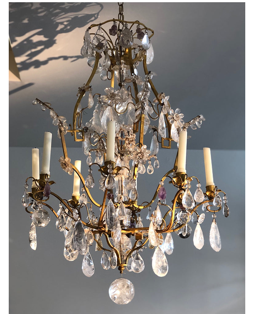 LOUIS XV GILT BRONZE AND ROCK CRYSTAL CHANDELIER LOUIS XV GILT BRONZE AND ROCK CRYSTAL CHANDELIER