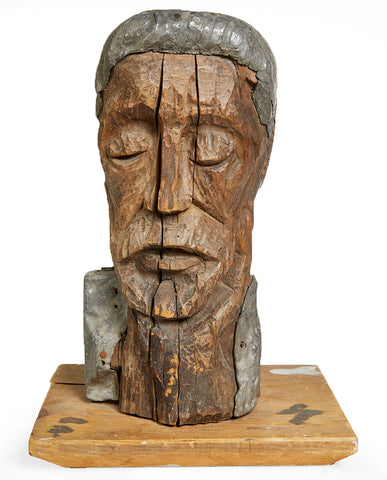 FOLK ART PINE AND LEAD BUST