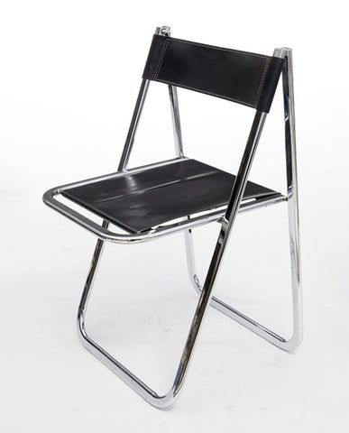 “TAMARA” CHROME AND LEATHER FOLDING CHAIR BY ARRBEN