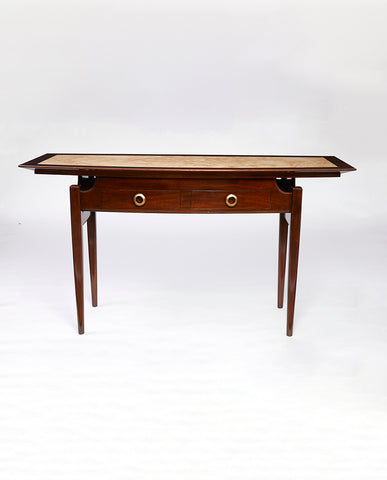 MAHOGANY AND MARBLE CREDENZA