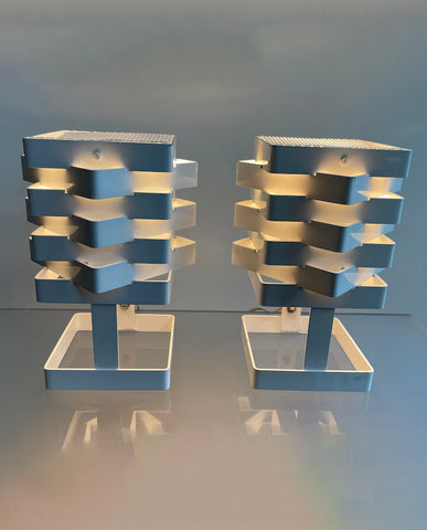 TWO FINNISH PROTOTYPE STRAP WORK METAL PAINTED LAMPS