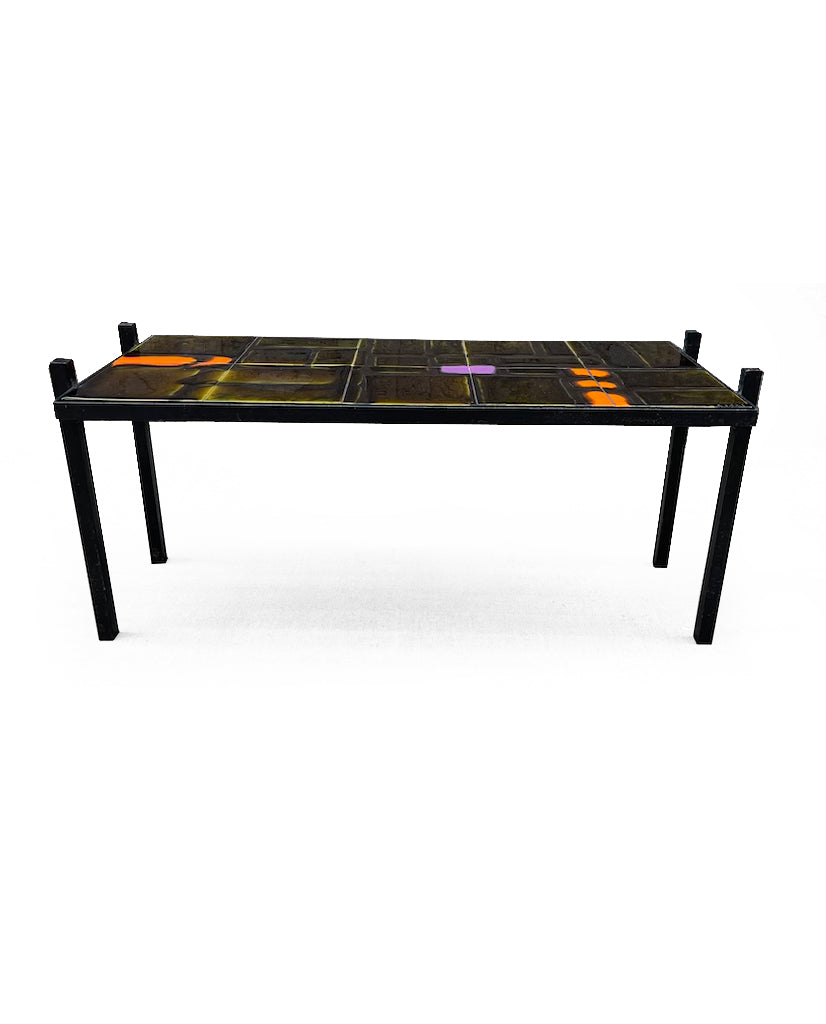 FRENCH GLAZED TILE AND STEEL TABLE FRENCH GLAZED TILE AND STEEL TABLE