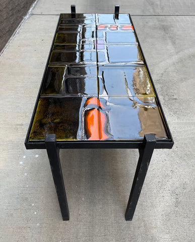 FRENCH GLAZED TILE AND STEEL TABLE