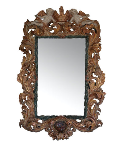 AUSTRIAN BAROQUE PAINTED AND PARCEL GILT MIRROR