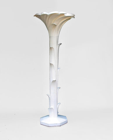 CARVED WOOD AND CREAM PAINTED PALM TORCHÈRE