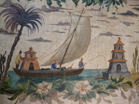FRENCH CHINOSAIRE POLYCHROME  PAINTED SIX PANEL PAPER SCREEN