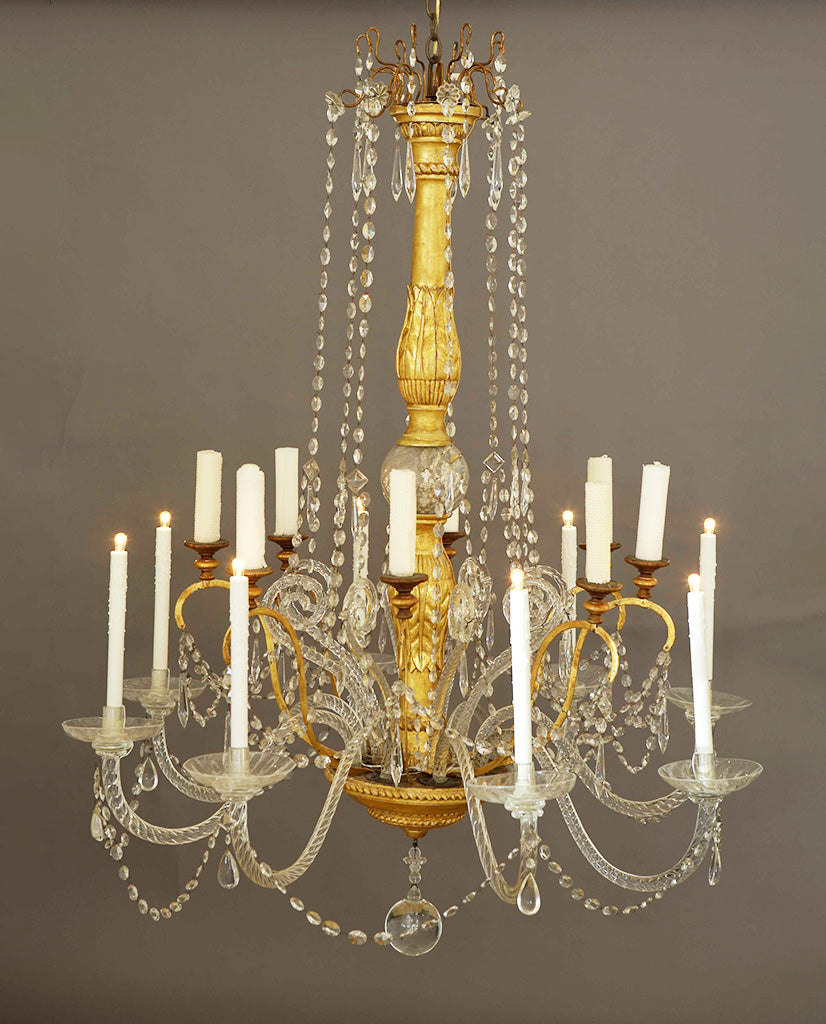 ITALIAN NEOCLASSIC PARCEL GILT AND GLASS CHANDELIER ITALIAN NEOCLASSIC PARCEL GILT AND GLASS CHANDELIER