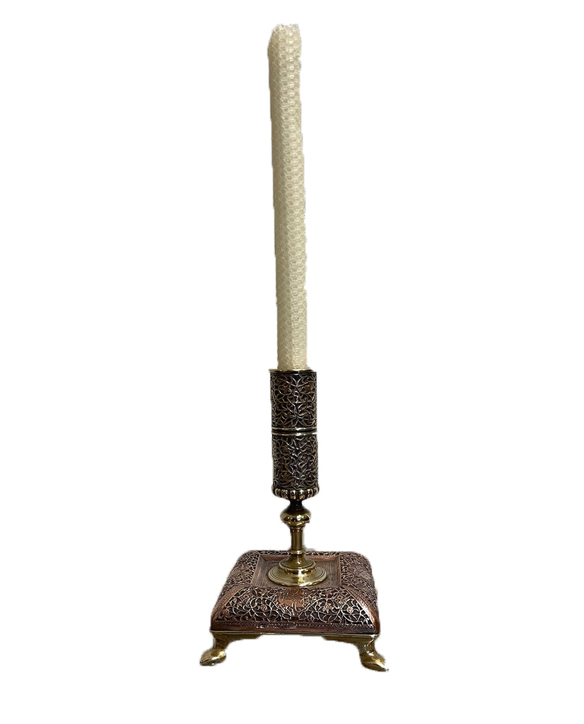 ISLAMIC BRASS  AND COPPER CANDLESTICK ISLAMIC BRASS  AND COPPER CANDLESTICK