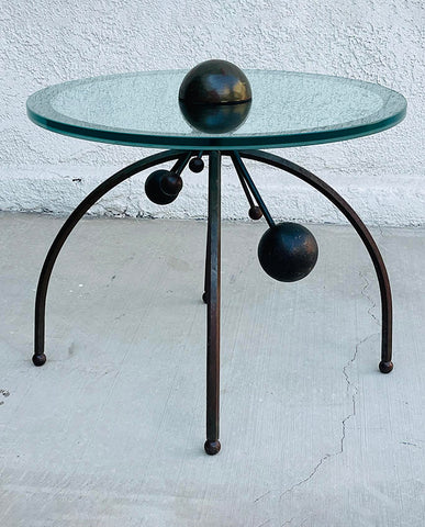 ITALIAN MID-CENTURY GLASS   AND WROUGHT IRON TABLE