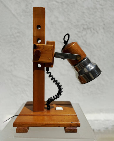 ITALIAN FOLK ART  ADJUSTABLE PINE AND METAL LAMP