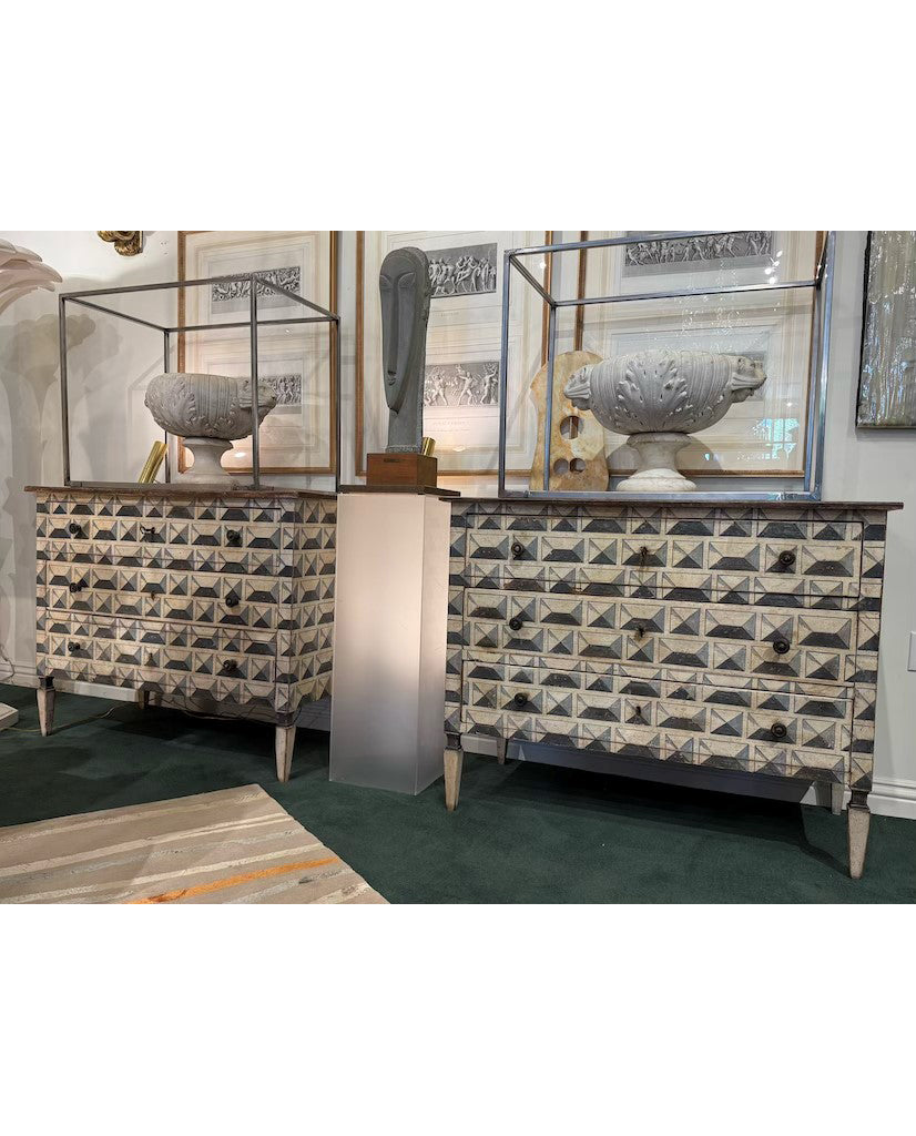PAIR TUSCAN STYLE PINE PAINTED COMMODES