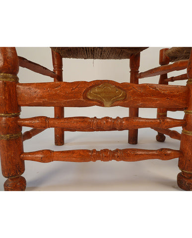 SET of EIGHT IBERIAN BAROQUE  RED PAINTED LADDERBACK CHAIRS