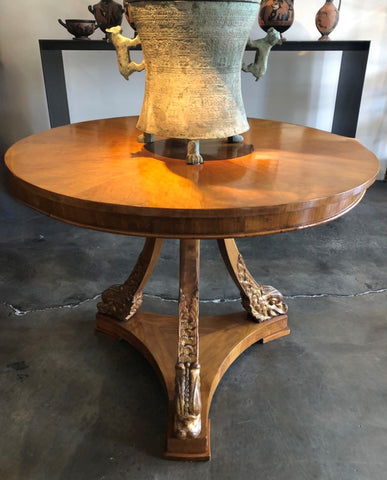 GERMAN NEOCLASSIC   MAHOGANY AND PARCEL GILT TABLE