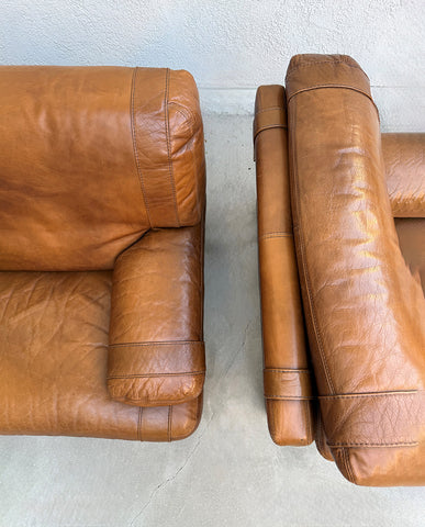PR. FRENCH COGNAC LEATHER LOUNGE CHAIRS