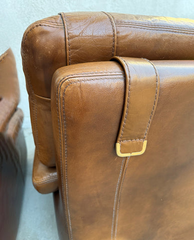 PR. FRENCH COGNAC LEATHER LOUNGE CHAIRS